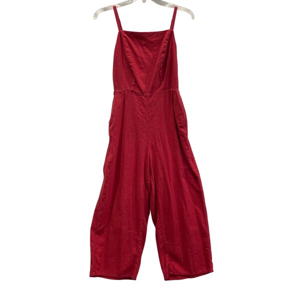 Old Navy Red Sleeveless Jumpsuit Womens S Linen Blend Wide-Leg Smocked Romper - Picture 1 of 9